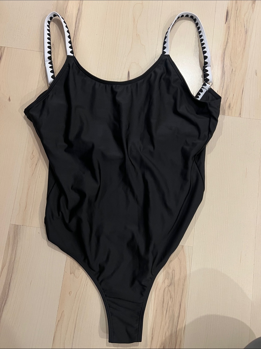 SHEIN Black One-Piece Swimsuit with White Trim